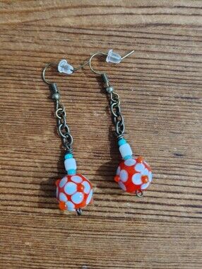 Handmade Floral Bead Dangle Earrings,  Handmade Ladies Earrings